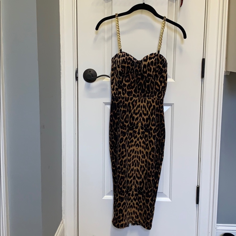 Brand New Cheetah Print Dress + Gold Chain Straps